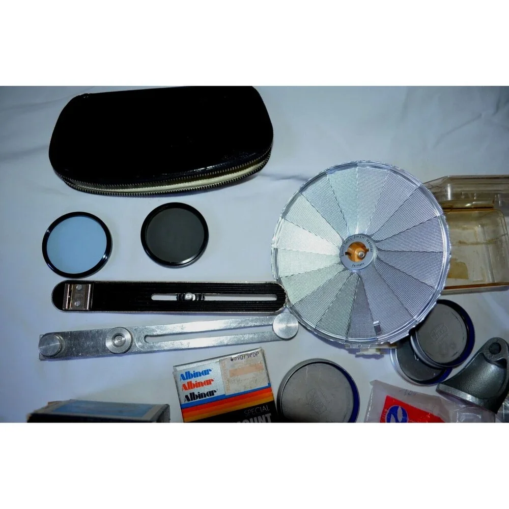 Vintage Camera Accessories Lot Filters Flash Brackets Adapter Ring Folding Masks